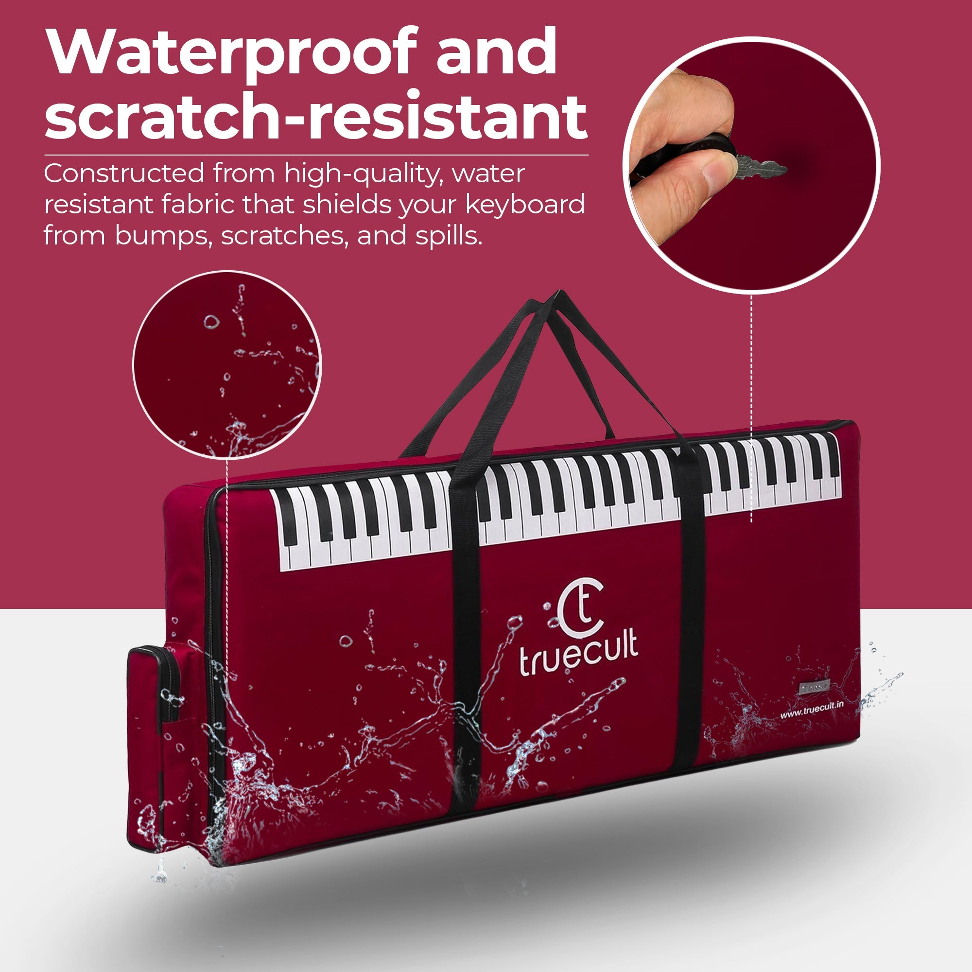 Close-up of Truecult keyboard bag front zippered accessory pocket