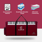 Padded interior lining of the maroon 61-key keyboard gig bag
