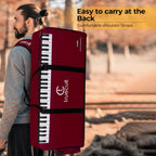 Musician carrying the Truecult maroon keyboard gig bag with shoulder strap