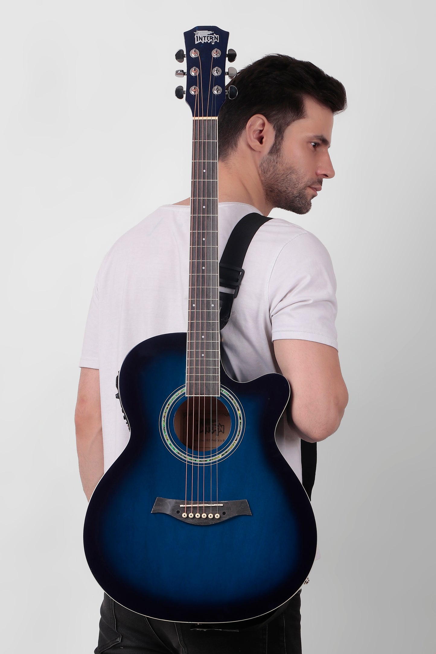 INTERN 40" Electric Acoustic Blue Guitar With EQ, Set Of Strings, Strap, Picks And Bag