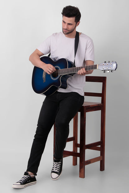 INTERN 40" Electric Acoustic Blue Guitar With EQ, Set Of Strings, Strap, Picks And Bag