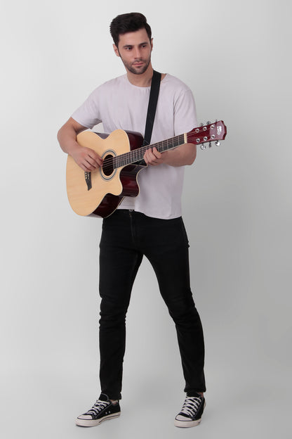 INTERN 40" Electric Acoustic Natural Guitar With EQ, Set Of Strings, Strap, Picks And Bag