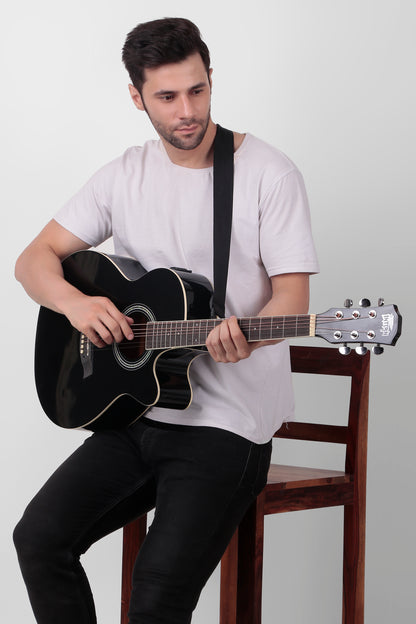 INTERN 40" Electric Acoustic Black Guitar With EQ, Set Of Strings, Strap, Picks And Bag