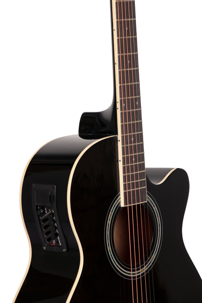 INTERN 40" Electric Acoustic Black Guitar With EQ, Set Of Strings, Strap, Picks And Bag