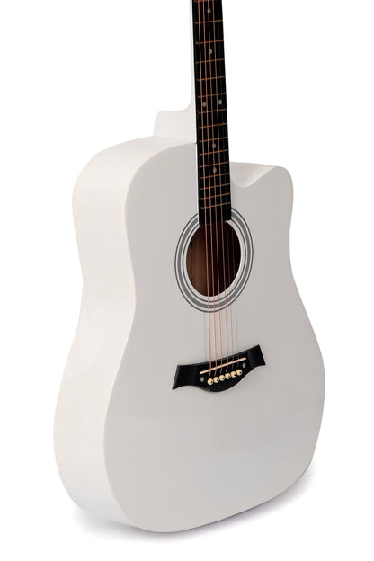 INTERN 40" Electric Acoustic White Guitar With EQ, Set Of Strings, Strap, Picks And Bag