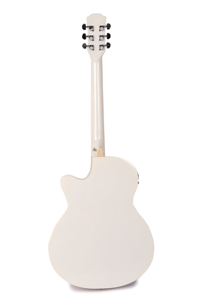 INTERN 40" Electric Acoustic White Guitar With EQ, Set Of Strings, Strap, Picks And Bag