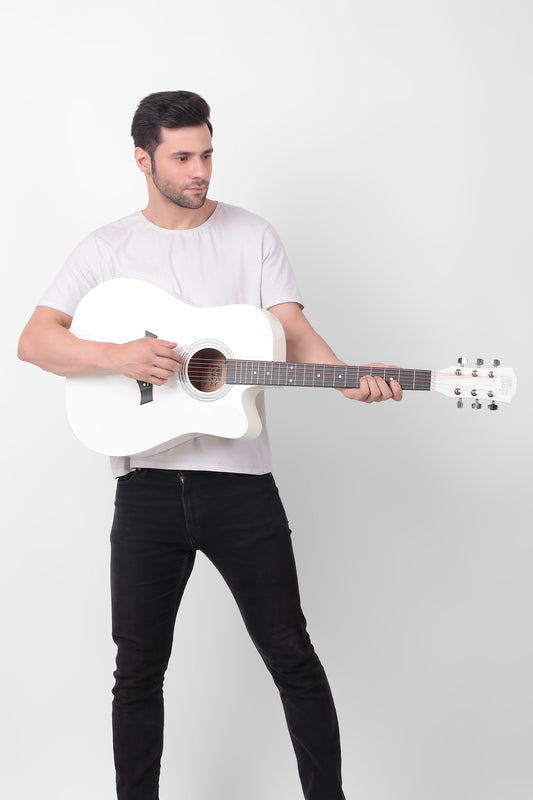 Intern 41" Cutaway 41-inch Acoustic White Guitar with Truss Rod | Premium Wood Build for Superior Tone & Durability | Best Bend Resistance & Tonal Stability | Includes Plectrums