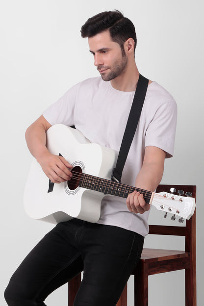 Intern 41" Cutaway 41-inch Acoustic White Guitar with Truss Rod | Premium Wood Build for Superior Tone & Durability | Best Bend Resistance & Tonal Stability | Includes Plectrums