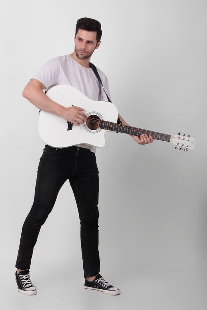 Intern 41" Cutaway 41-inch Acoustic White Guitar with Truss Rod | Premium Wood Build for Superior Tone & Durability | Best Bend Resistance & Tonal Stability | Includes Plectrums
