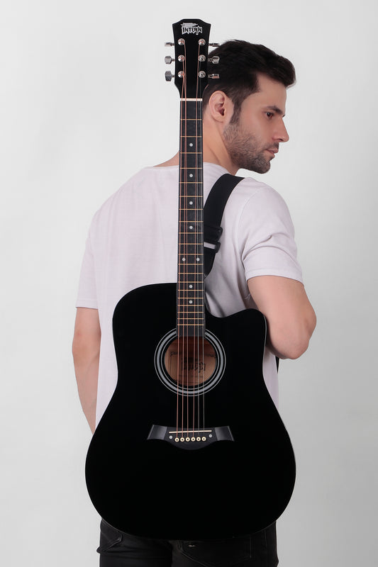 Intern 41" Cutaway 41-inch Acoustic Black Guitar with Truss Rod | Premium Wood Build for Superior Tone & Durability | Best Bend Resistance & Tonal Stability | Includes Plectrums