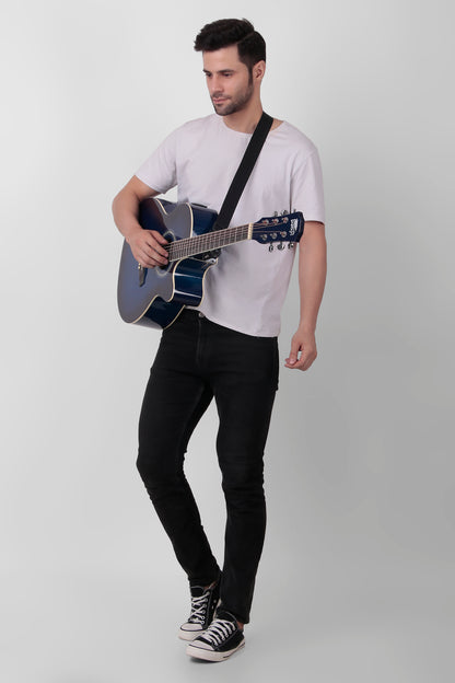INTERN 40" Electric Acoustic Blue Guitar With EQ, Set Of Strings, Strap, Picks And Bag