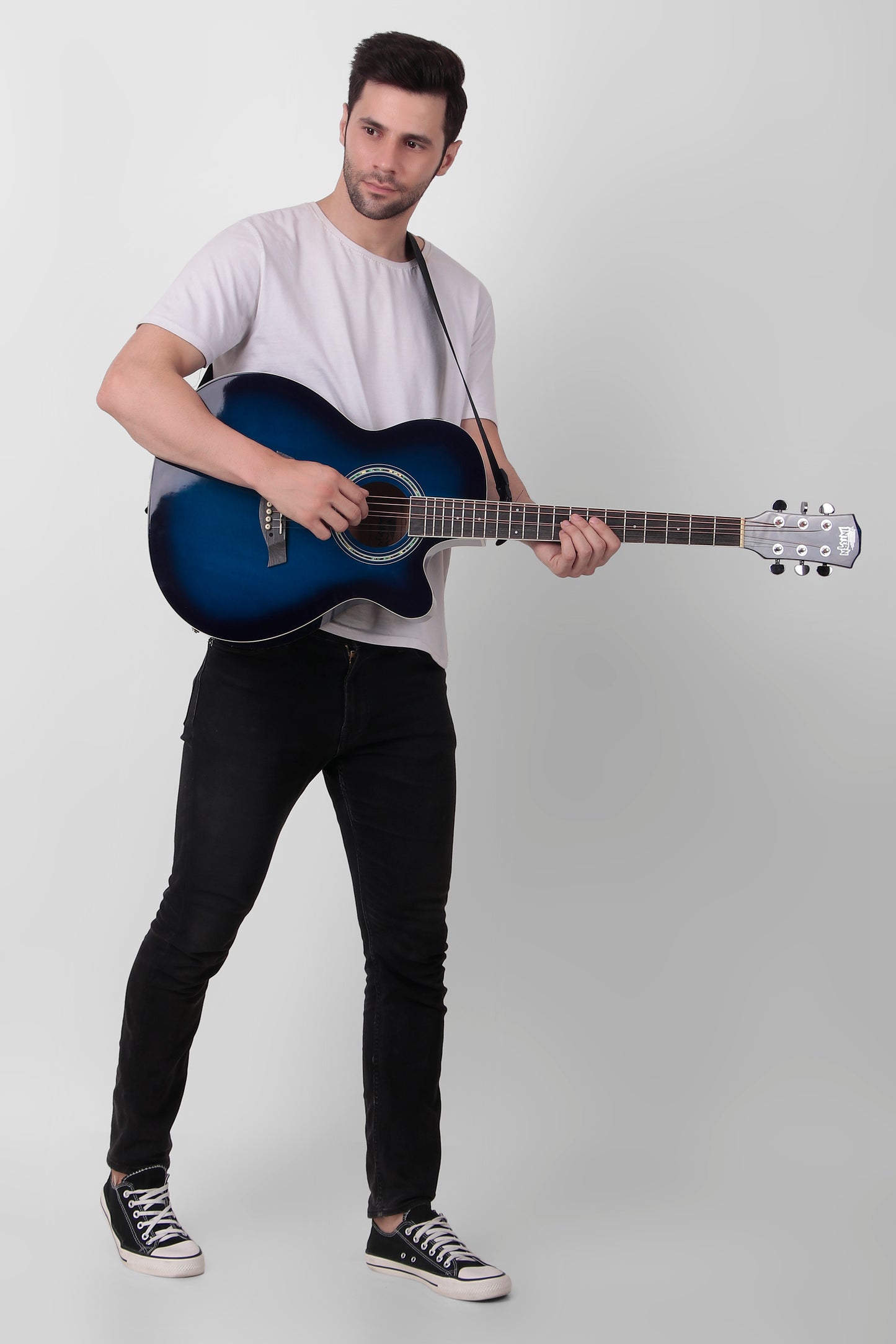 INTERN 40" Electric Acoustic Blue Guitar With EQ, Set Of Strings, Strap, Picks And Bag