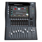 Peavey 16-channel digital audio mixer console with a large front LCD screen, faders, and rotary controls on a white background.