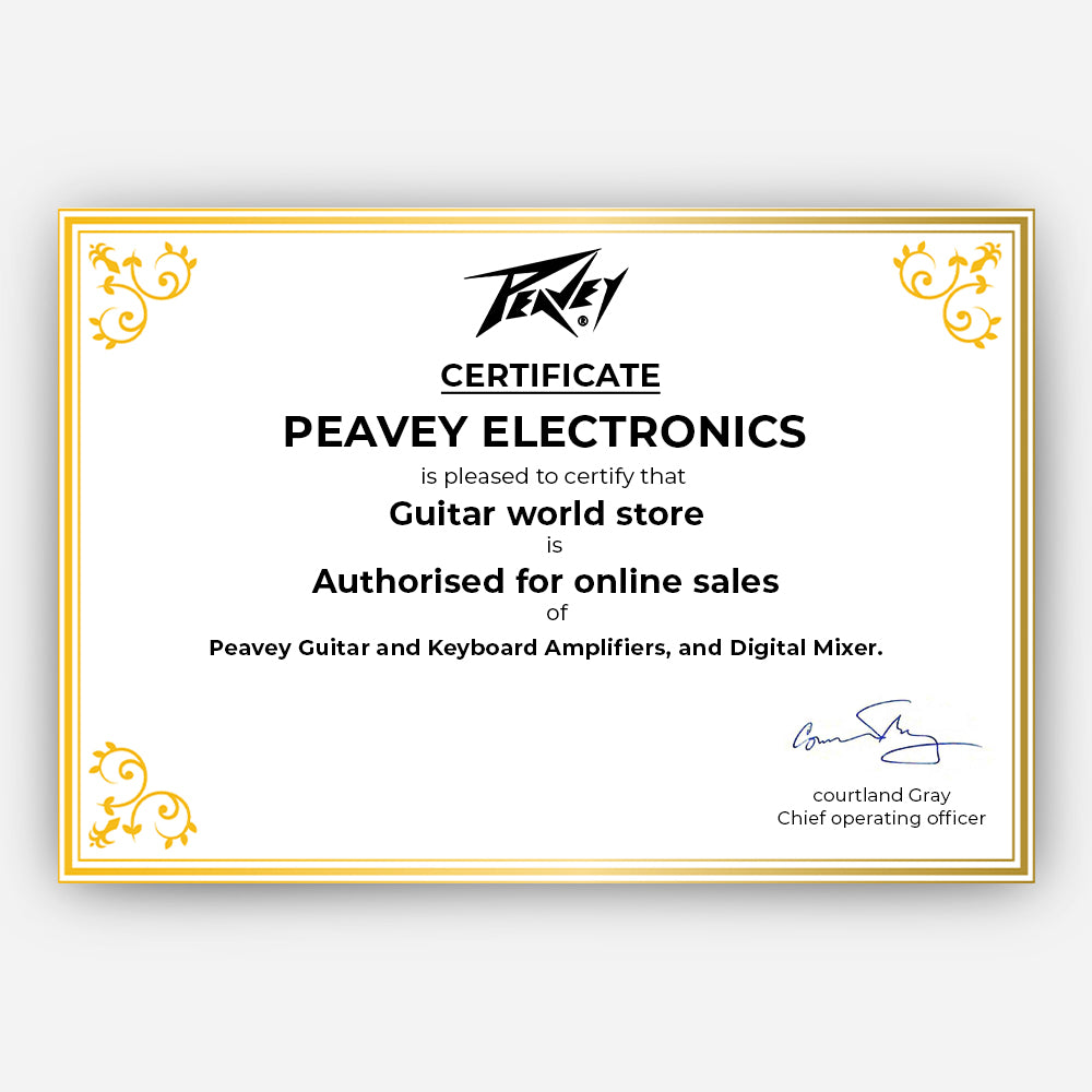 Peavey Electronics certificate for authorized online sales on a white background
