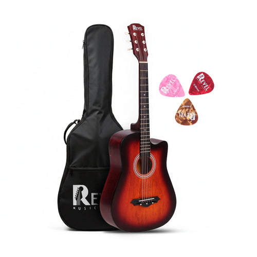 Revel 38" Cutaway Acoustic Guitar – Matte Brown | Carry Bag, Picks & String Winder