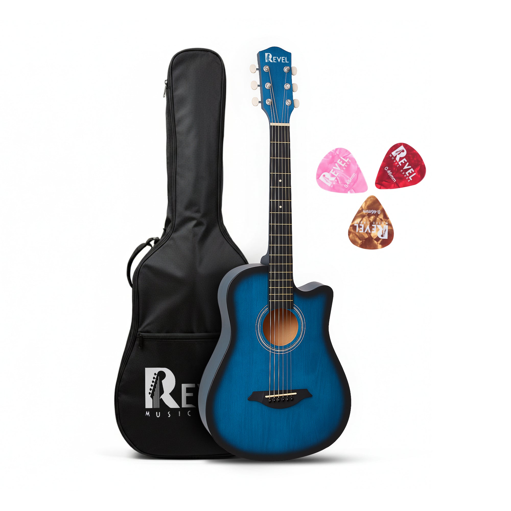 Revel 38" Cutaway Acoustic Guitar – Matte Blue | Carry Bag, Picks & String Winder