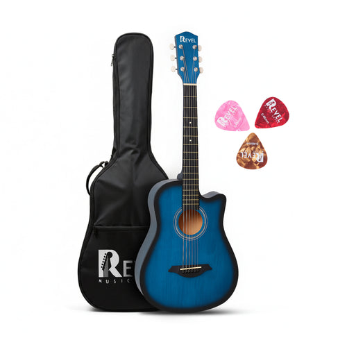 Revel 38" Cutaway Acoustic Guitar – Matte Blue | Carry Bag, Picks & String Winder