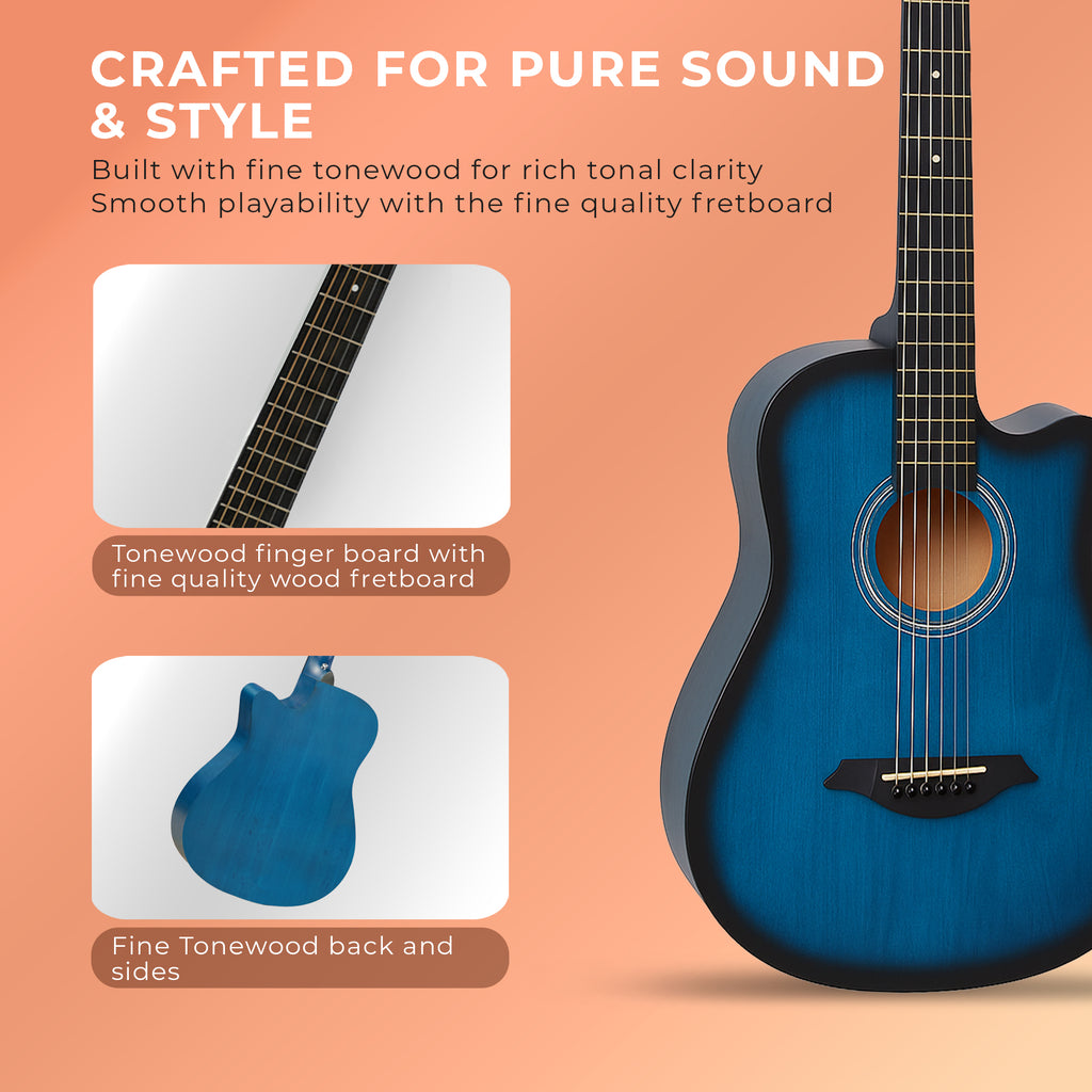 Revel 38" Cutaway Acoustic Guitar – Matte Blue | Carry Bag, Picks & String Winder