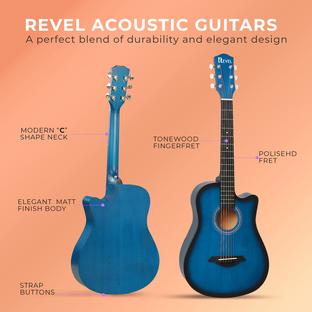 Revel 38" Cutaway Acoustic Guitar – Matte Blue | Carry Bag, Picks & String Winder