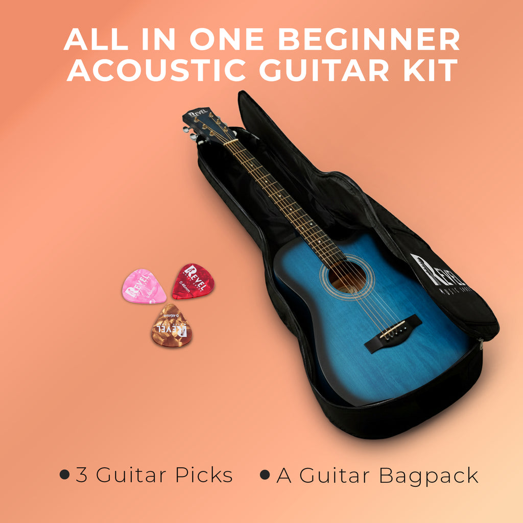 Revel 38" Cutaway Acoustic Guitar – Matte Blue | Carry Bag, Picks & String Winder