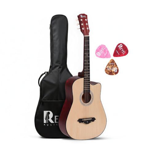 Revel 38" Cutaway Acoustic Guitar – Matte Natural | Carry Bag, Picks & String Winder
