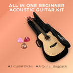 Revel 38" Cutaway Acoustic Guitar – Matte Natural | Carry Bag, Picks & String Winder