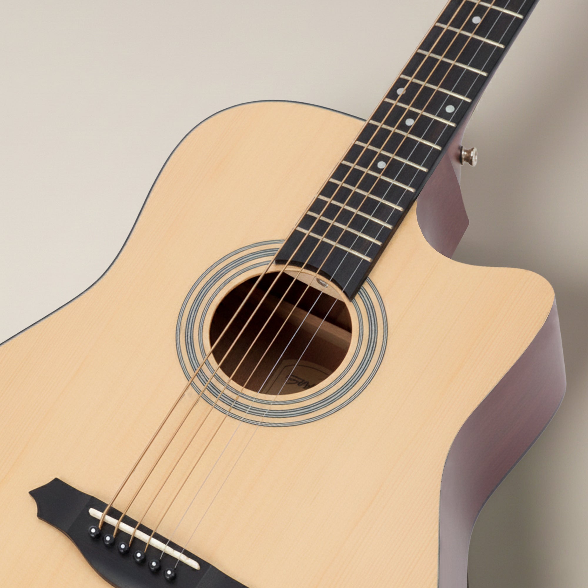 Revel 38" Cutaway Acoustic Guitar – Matte Natural | Carry Bag, Picks & String Winder