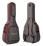 Gray guitar case with red accents and 'truecult' branding on a white background
