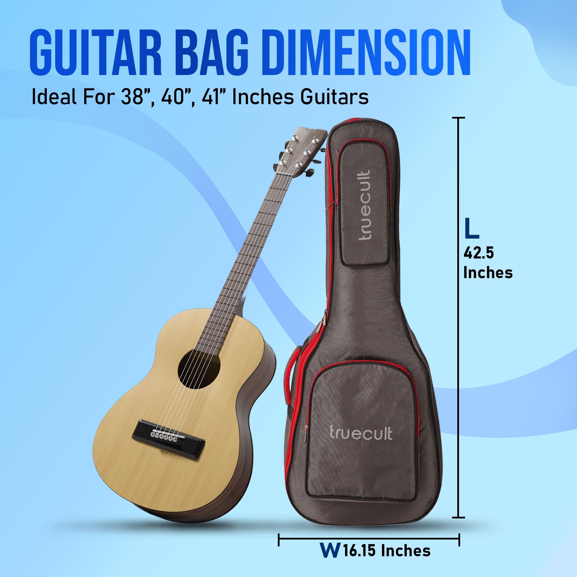 True Cult Acoustic Guitar Bag - 30mm Extra Thick Padding, Double Pocket