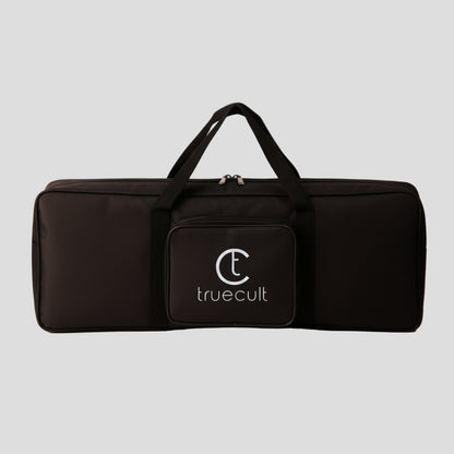 Black carrying case with 'truecult' logo on a white background