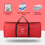 Red bag with black straps featuring the 'truecult' logo on a white background.padded 61-key keyboard bag for Yamaha Casio