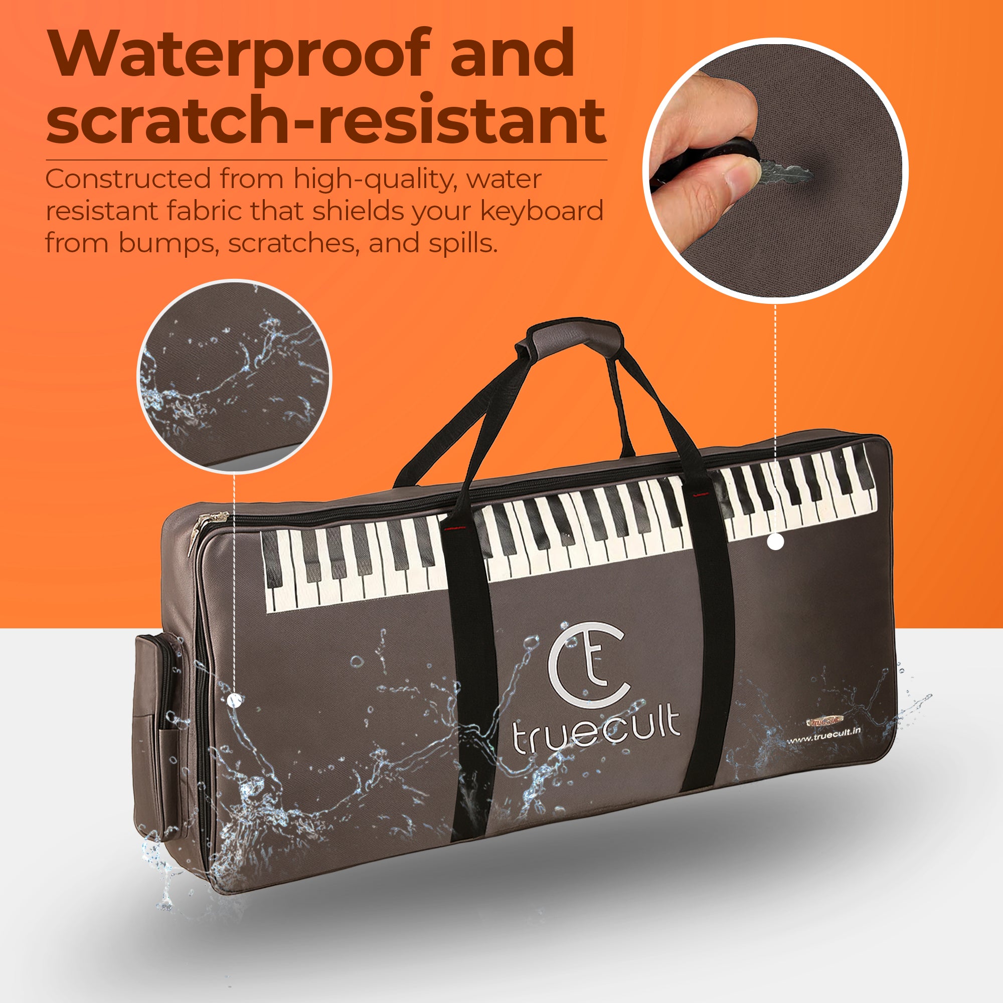 Keyboard case with water resistance and scratch-resistance features, featuring the brand 'truecult'.