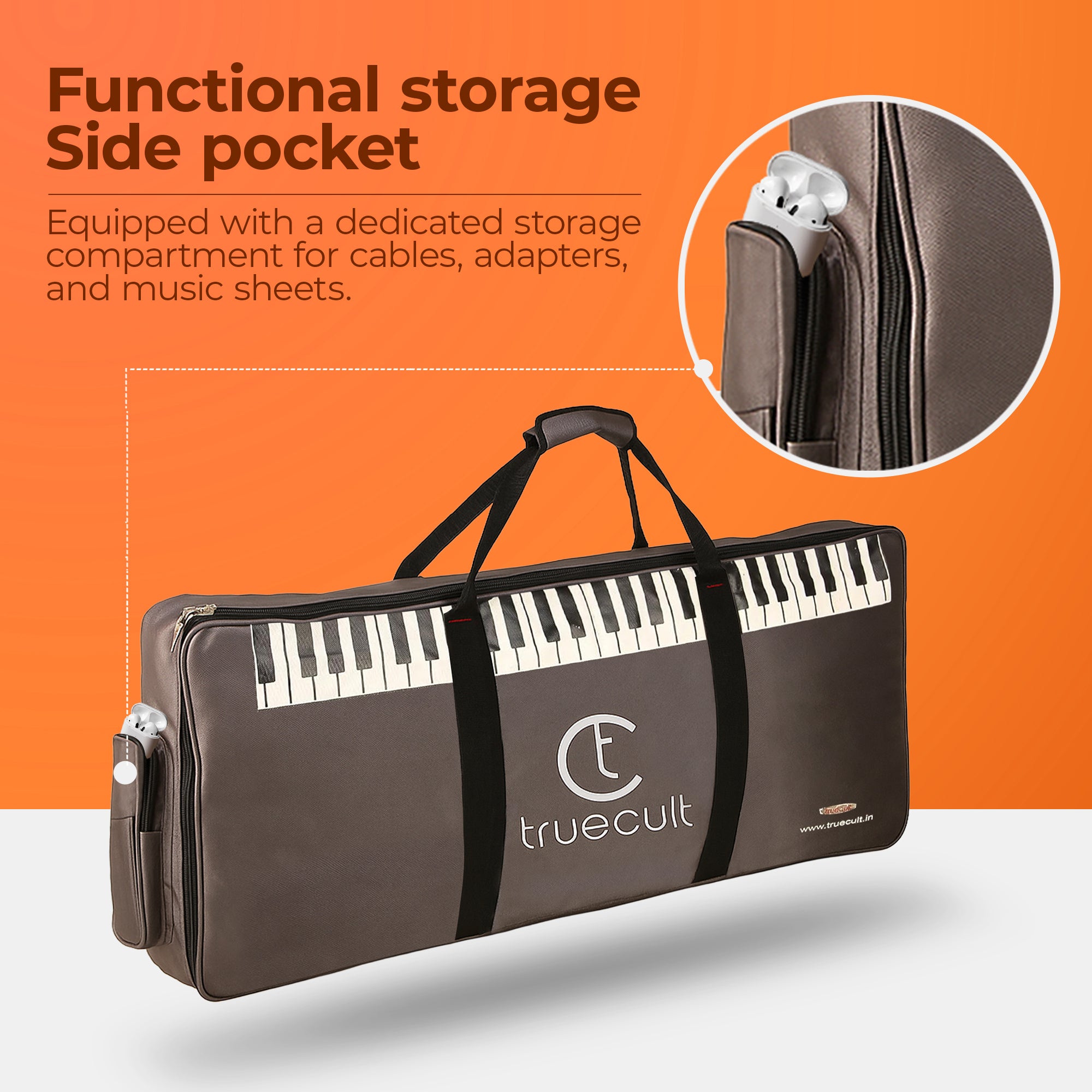 Truecult keyboard case with storage pocket on an orange background