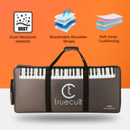 Truecult keyboard bag with features highlighted on an orange background