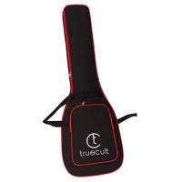 Black guitar case with red trim and 'truecult' branding on a white background Water-resistant acoustic guitar gig bag for yamaha kadence fender 