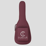 Maroon guitar case with 'truecult' logo on a white background