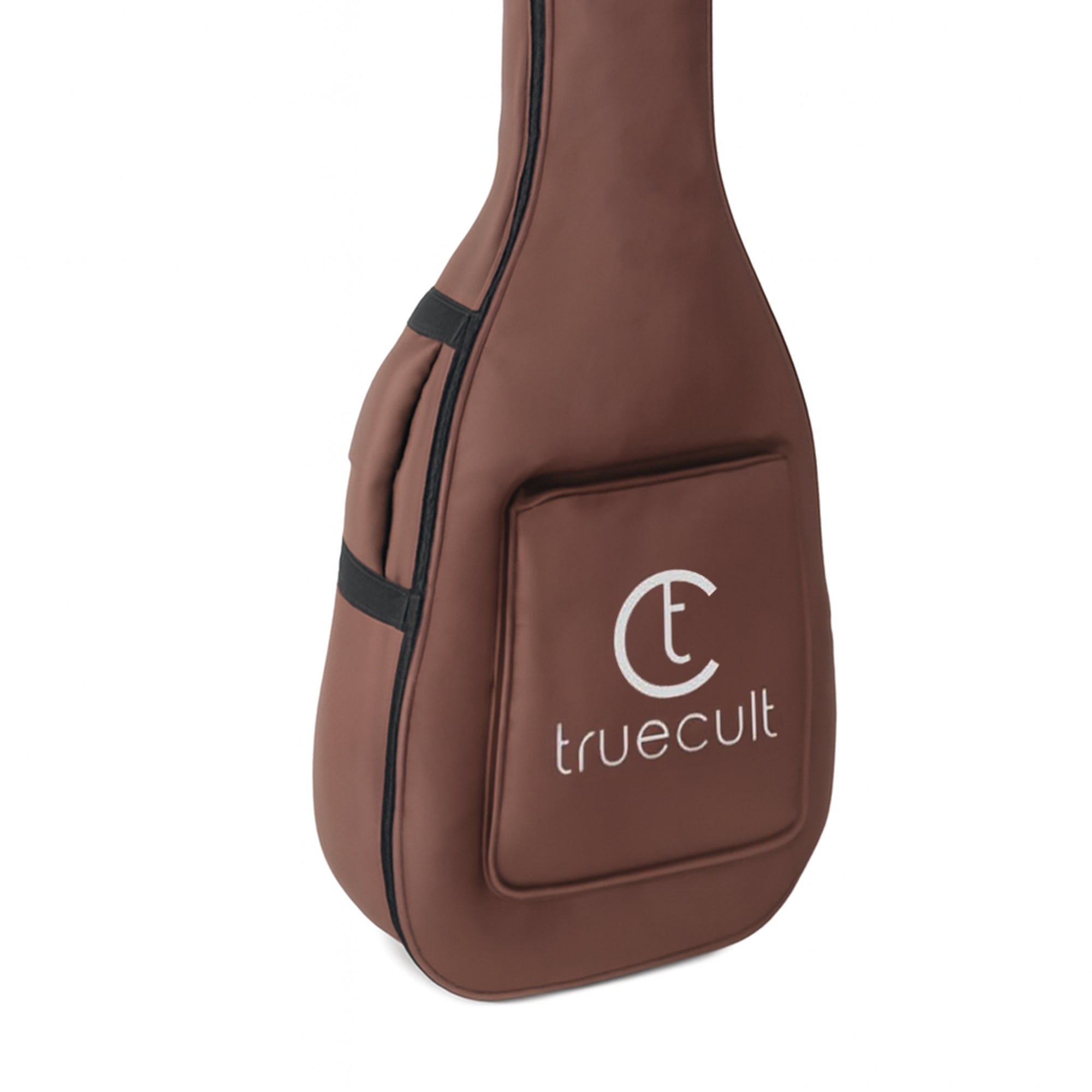 Brown guitar case with 'truecult' logo on a white background Water-resistant acoustic guitar gig bag for yamaha kadence fender 