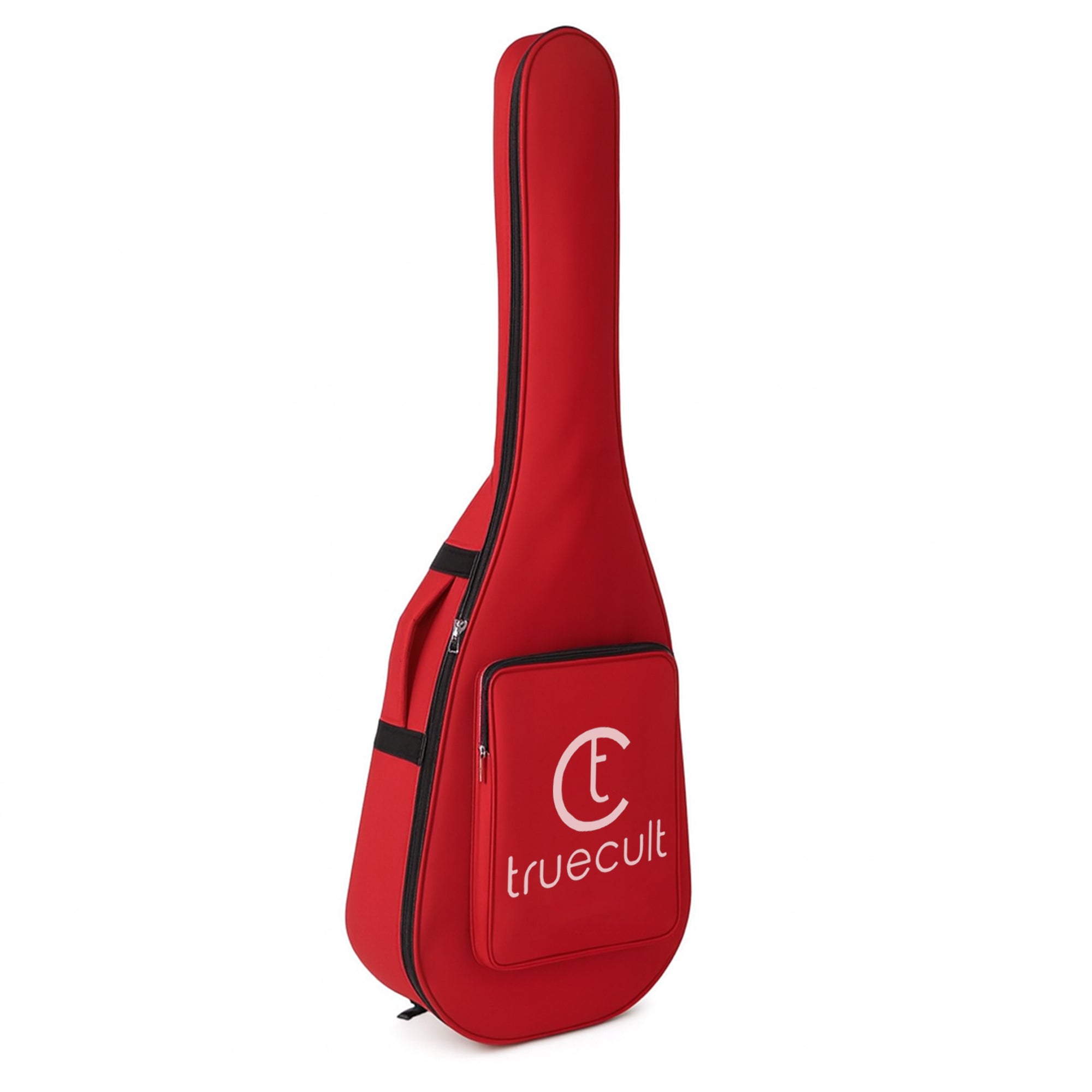 Red guitar bag with 'truecult' logo on a white background Water-resistant acoustic guitar gig bag for yamaha kadence fender 