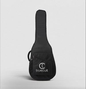 Black guitar case with 'truecult' logo on a light gray background padded Water-resistant acoustic guitar gig bag for yamaha kadence fender 