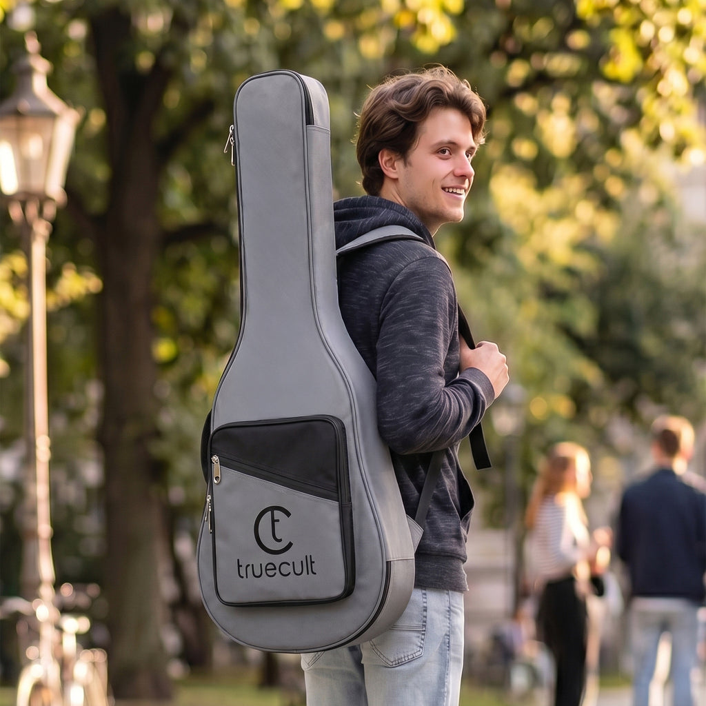 True Cult Padded Acoustic Guitar Case - Light Grey | Compatible with Yamaha, Fender, Ibanez, Cort, ESP, Epiphone, Kadence & More