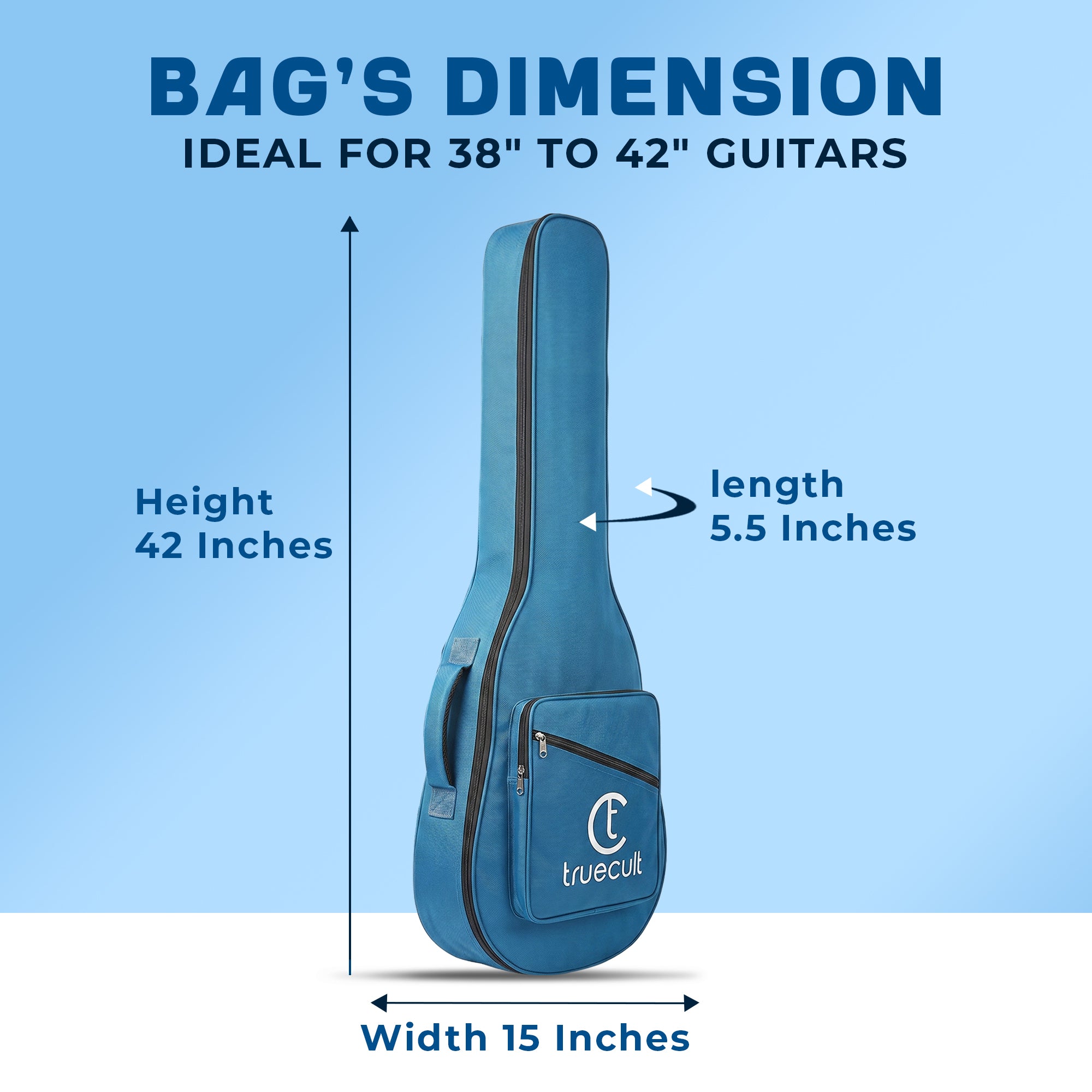 True Cult Padded Acoustic Guitar Bag – T-Blue | Fits Yamaha, Fender, Ibanez, Cort, ESP, Epiphone, Kadence & More