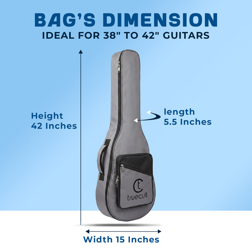 True Cult Padded Acoustic Guitar Case - Light Grey | Compatible with Yamaha, Fender, Ibanez, Cort, ESP, Epiphone, Kadence & More