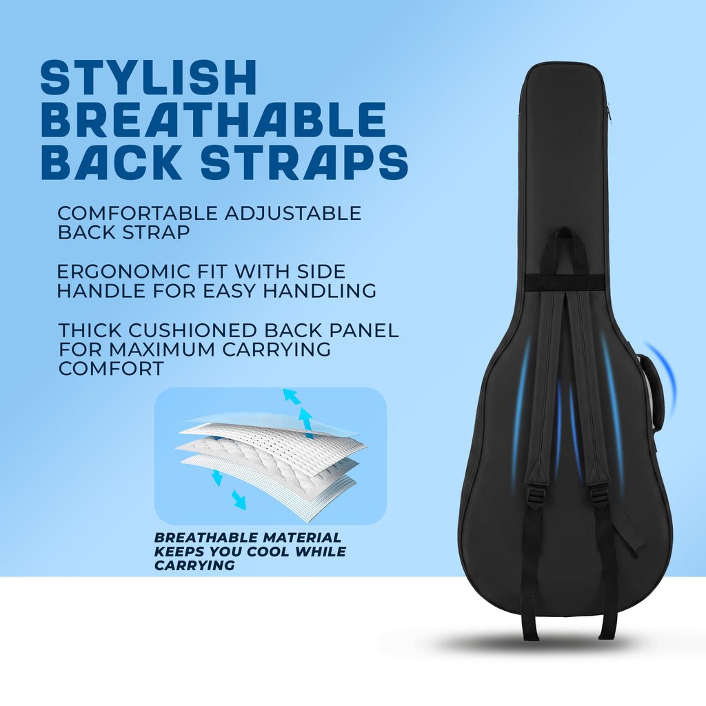 True Cult Padded Acoustic Guitar Case - Black | Compatible with Yamaha, Fender, Ibanez, Cort, ESP, Epiphone, Kadence & More