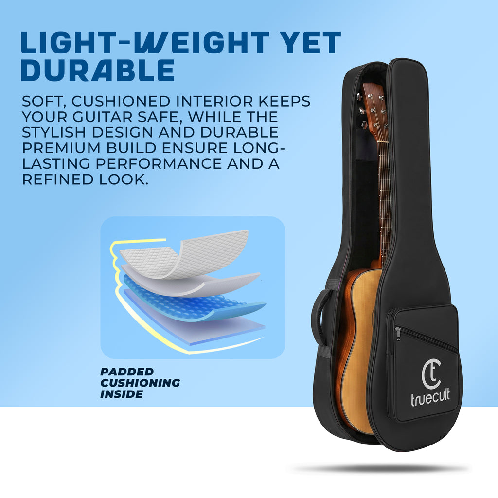 True Cult Padded Acoustic Guitar Case - Black | Compatible with Yamaha, Fender, Ibanez, Cort, ESP, Epiphone, Kadence & More