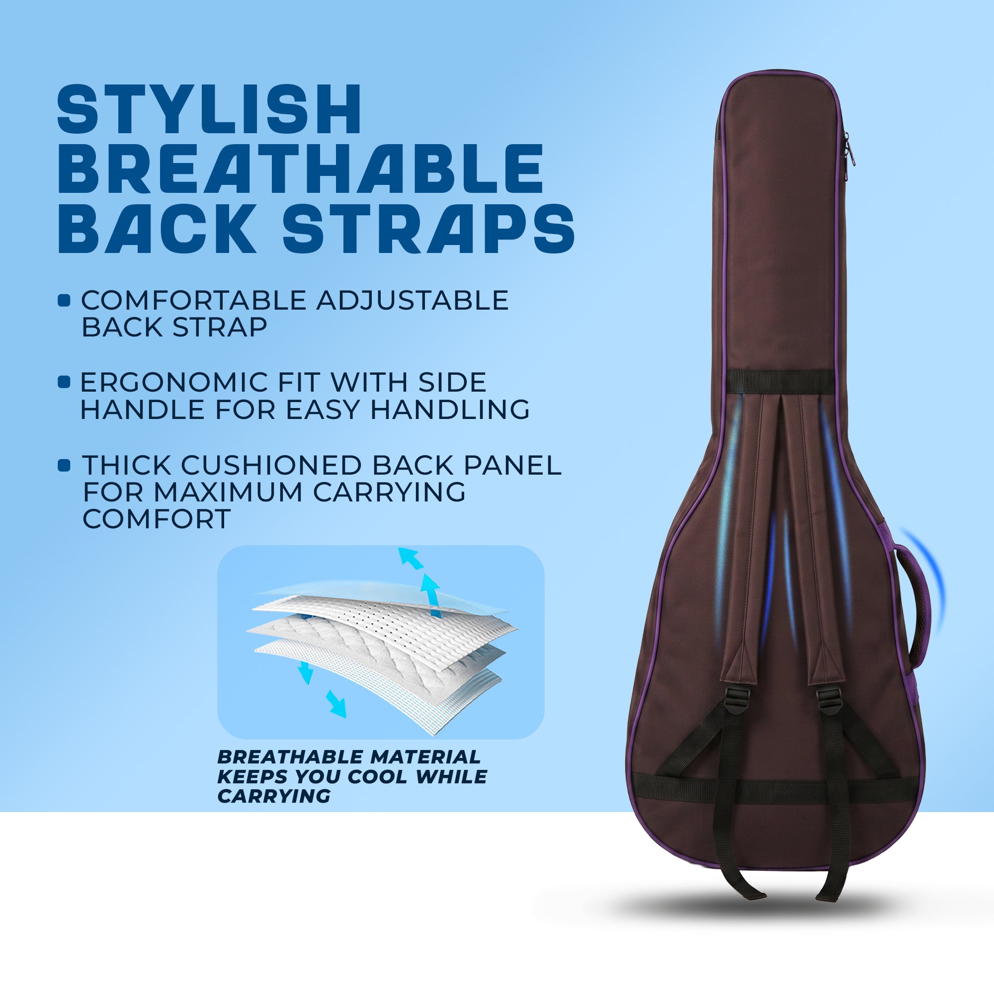 True Cult Padded Acoustic Guitar Bag – Coffee | Fits Yamaha, Fender, Ibanez, Cort, ESP, Epiphone, Kadence & More