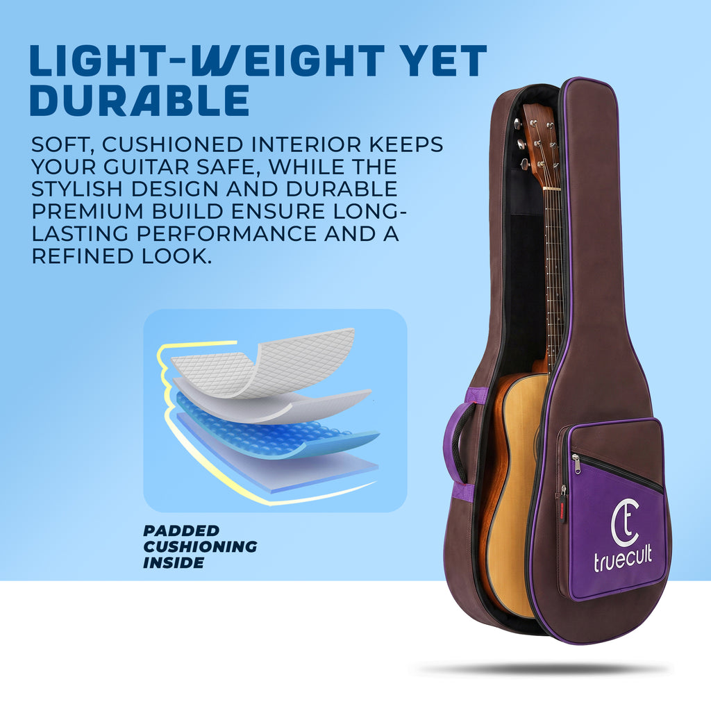 True Cult Padded Acoustic Guitar Bag – Coffee | Fits Yamaha, Fender, Ibanez, Cort, ESP, Epiphone, Kadence & More