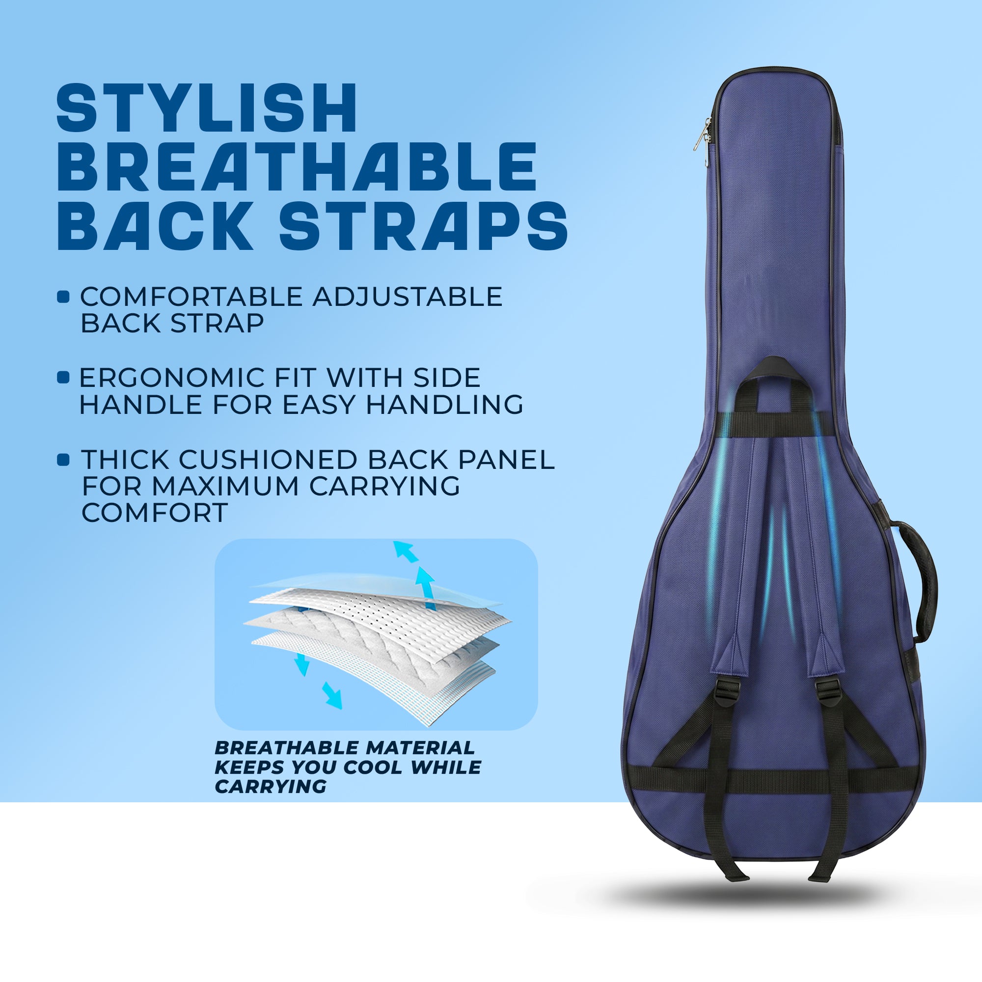 True Cult Padded Acoustic Guitar Bag – Navy Blue | Fits Yamaha, Fender, Ibanez, Cort, ESP, Epiphone, Kadence & More