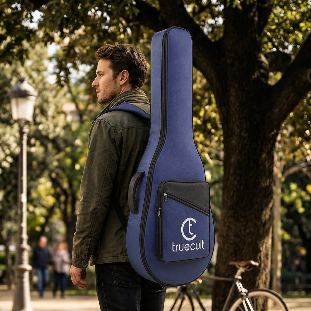 True Cult Padded Acoustic Guitar Bag – Navy Blue | Fits Yamaha, Fender, Ibanez, Cort, ESP, Epiphone, Kadence & More