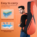 True Cult Padded Acoustic Guitar Bag – Orange | Fits Yamaha, Fender, Ibanez, Cort, ESP, Epiphone, Kadence & More