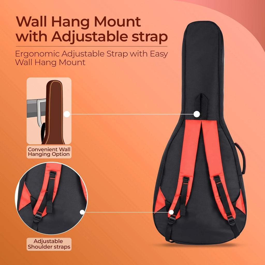 True Cult Padded Acoustic Guitar Bag – Orange | Fits Yamaha, Fender, Ibanez, Cort, ESP, Epiphone, Kadence & More